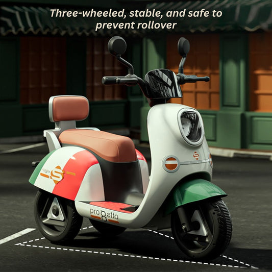 Electric 3-Wheel Ride On Motorcycle for Kids (2–8 Years) | Rechargeable Battery Sports Bike with Lights & Music | White