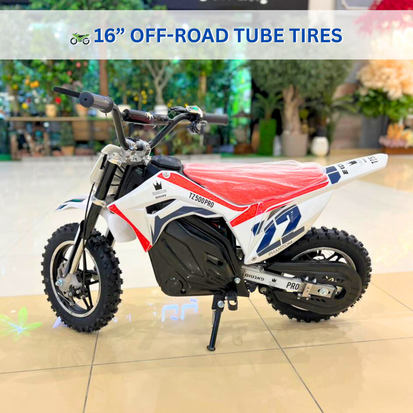 TZ500 Kids Electric Dirt Bike – 500W Off-Road Motorcycle with Dual Suspension, 3 Speed Modes & Long-Range Battery