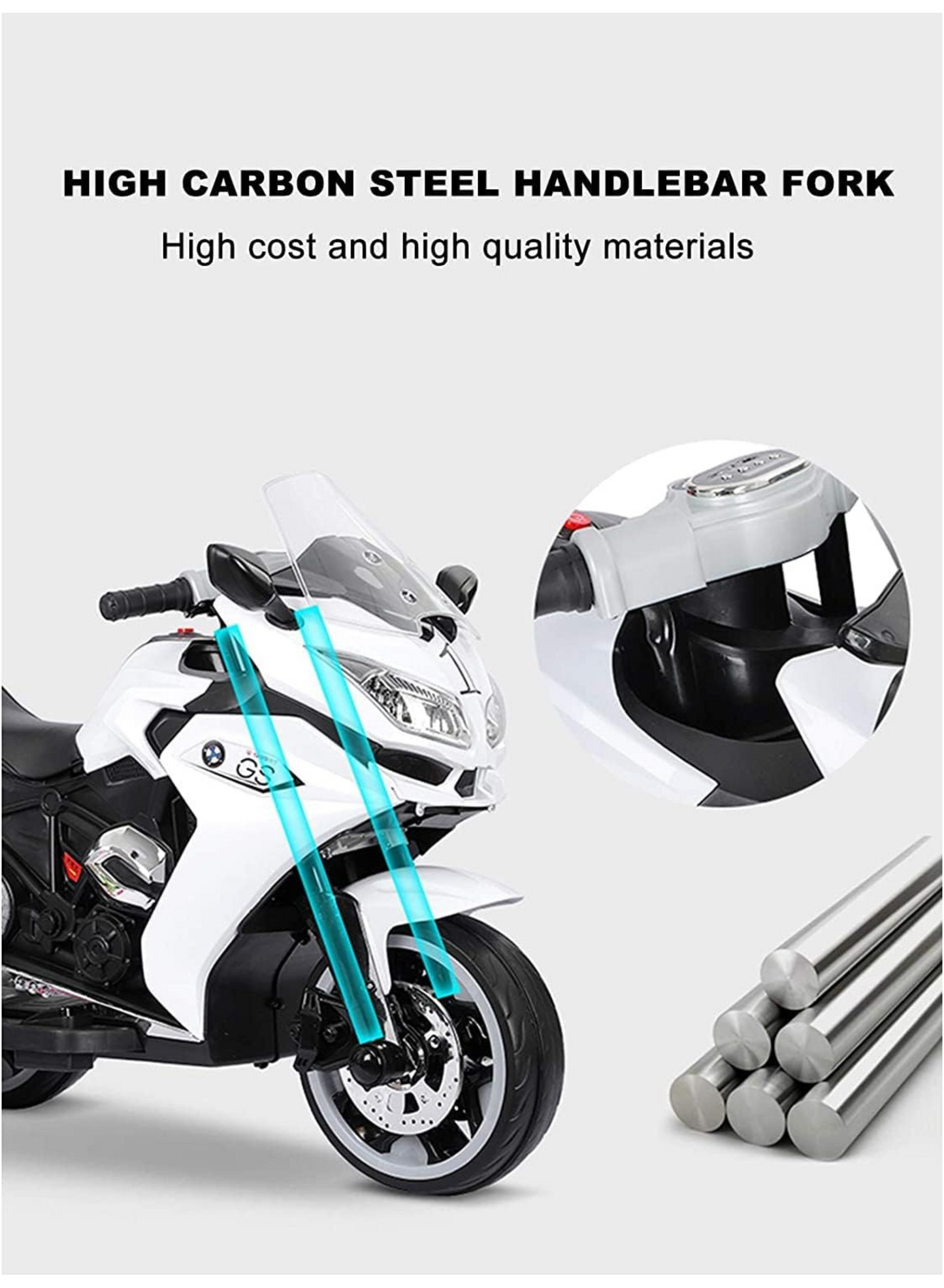 Electric 3-Wheel Ride-On Motorcycle for Kids – LED Lights, Music & Rechargeable Battery, White