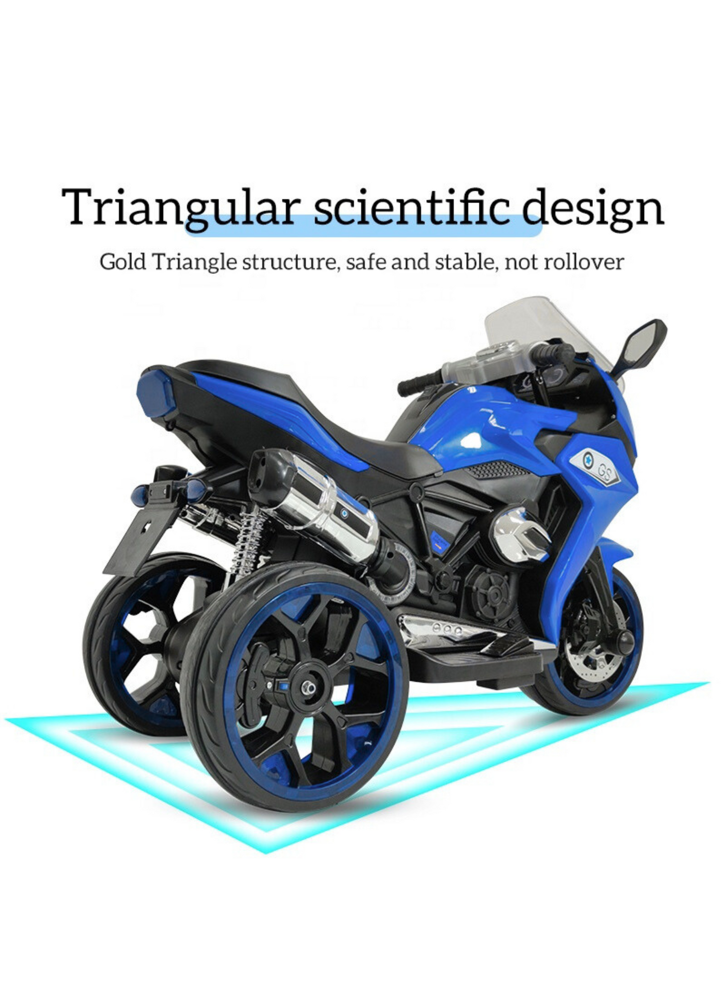 Electric 3-Wheel Ride-On Motorcycle for Kids – LED Lights, Music & Rechargeable Battery, Blue