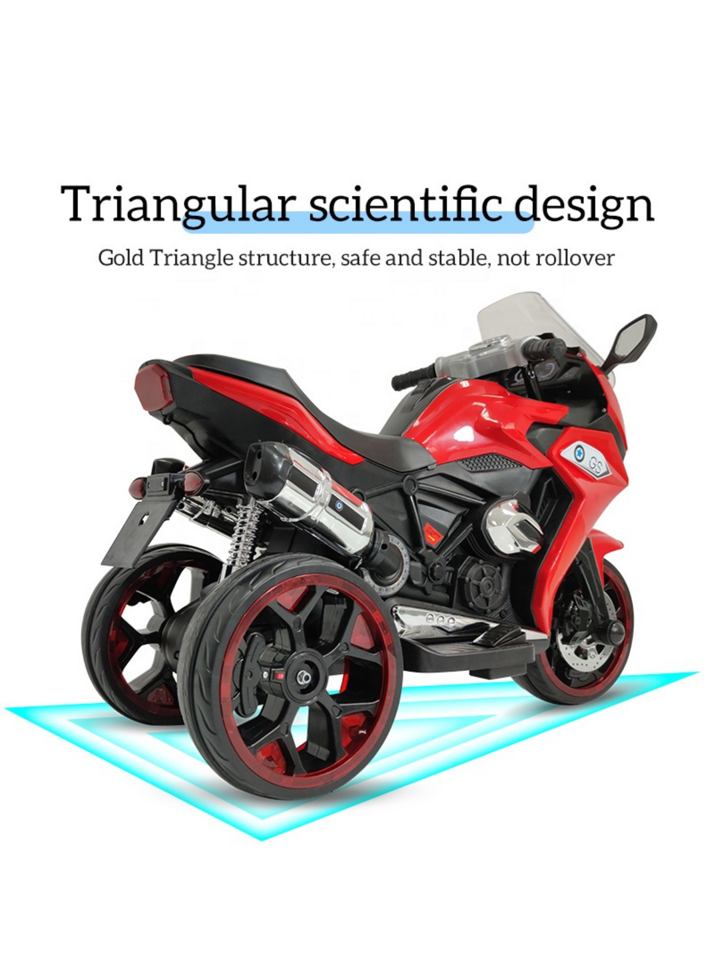 Electric 3-Wheel Ride-On Motorcycle for Kids – LED Lights, Music & Rechargeable Battery, Red