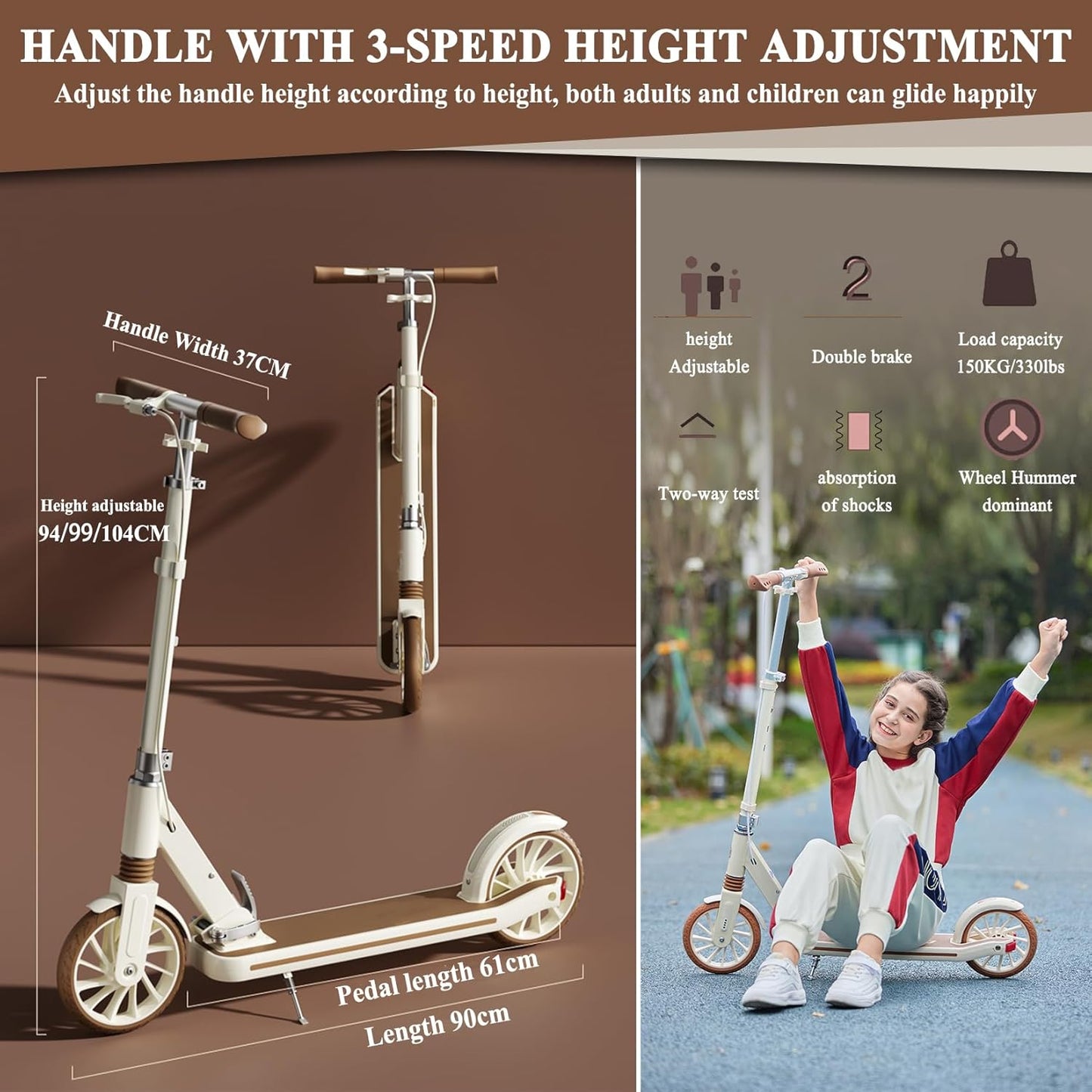 Foldable Kick Scooter for Kids & Teens | Lightweight, Durable, and Fun for Outdoor Rides | Pink