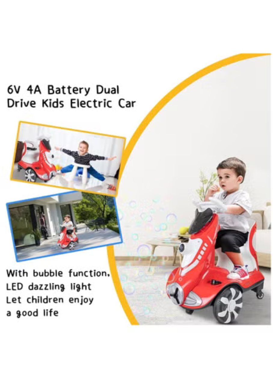 6V Dual Motor Kids Ride-On Car with Bubble Maker, Music & LED Lights – Push & Ride Electric Vehicle, Red