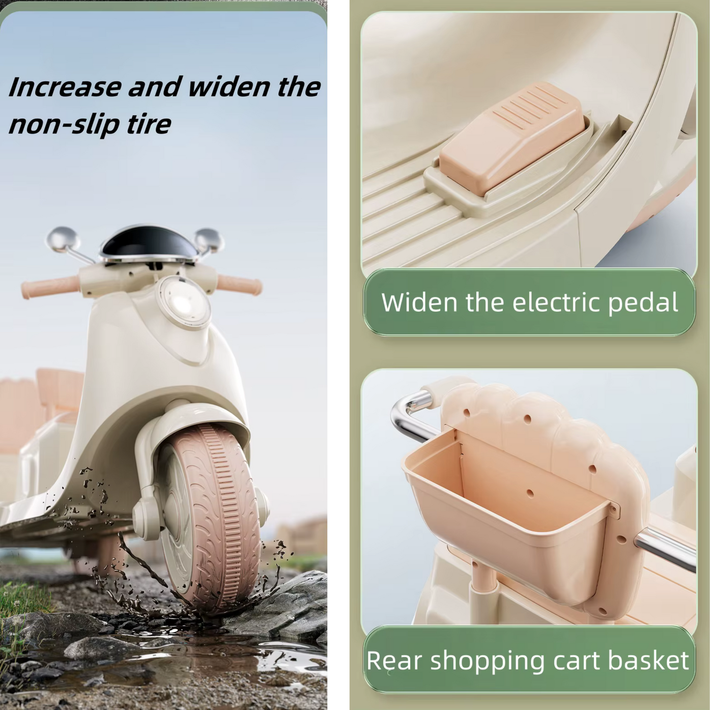 Kids Electric Ride-On Motorcycle Toy – 2-Seater, 3-Wheel Design with Music, Lights & Rechargeable Battery