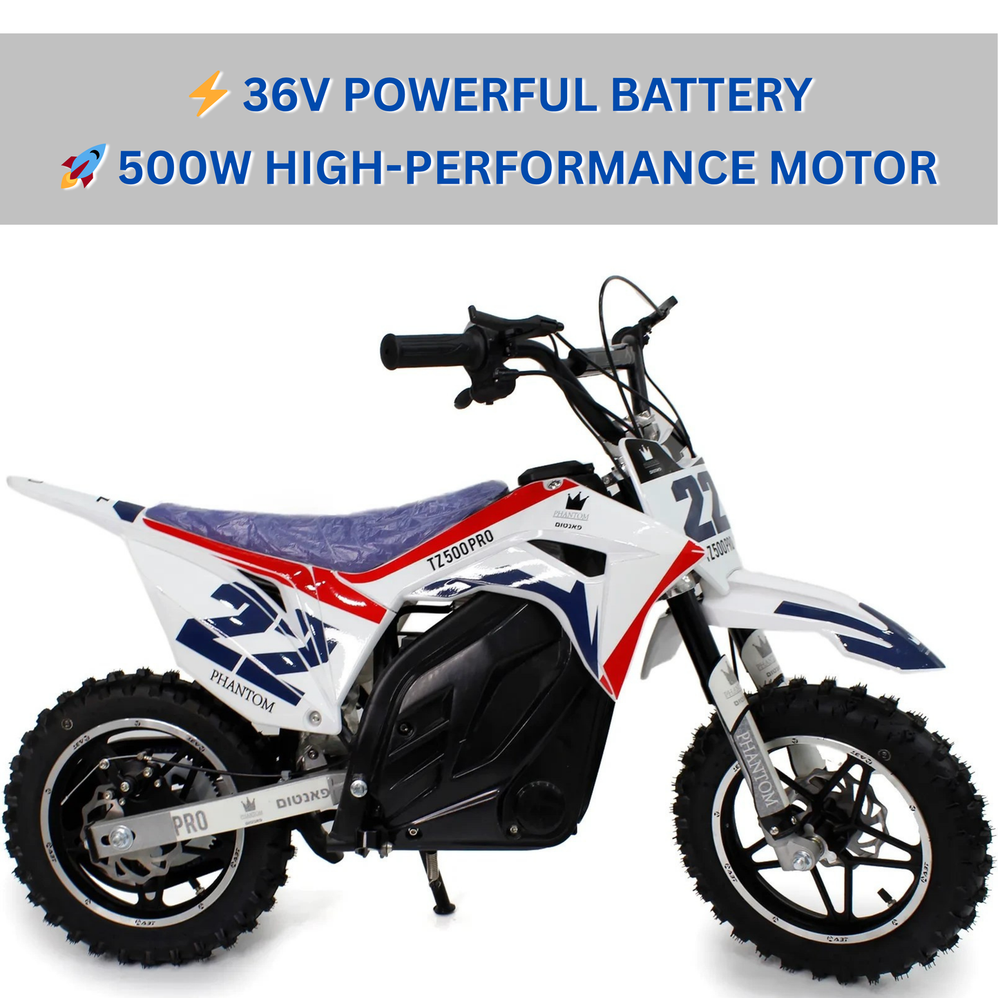 TZ500 Kids Electric Dirt Bike – 500W Off-Road Motorcycle with Dual Suspension, 3 Speed Modes & Long-Range Battery