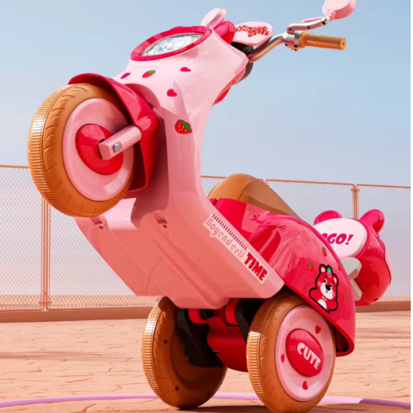 ROVENO Kids Electric Motorcycle Ride-On Tricycle 6V | Cute Pet Design, Music & LED Lights | 3-Wheel Safe Motorbike – White\Pink