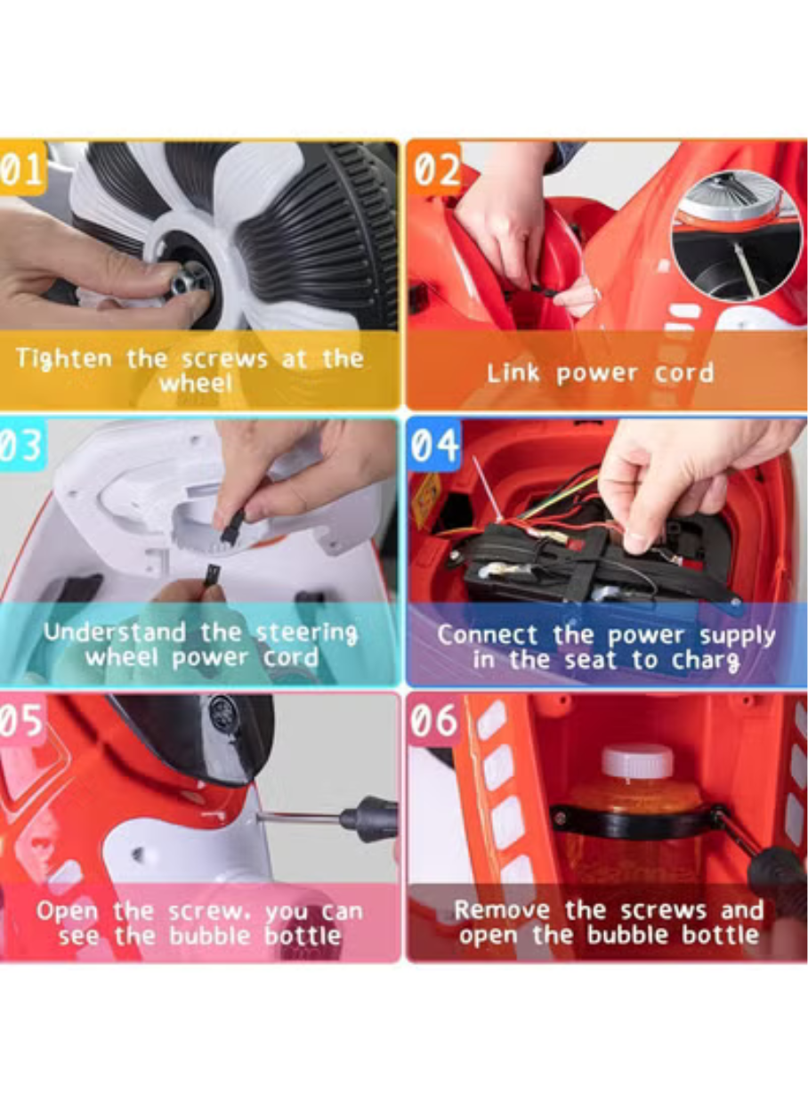 6V Dual Motor Kids Ride-On Car with Bubble Maker, Music & LED Lights – Push & Ride Electric Vehicle, Red