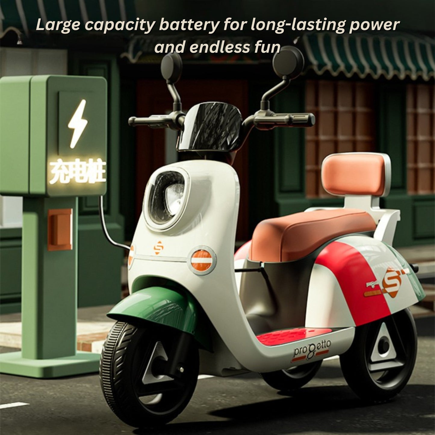 Electric 3-Wheel Ride On Motorcycle for Kids (2–8 Years) | Rechargeable Battery Sports Bike with Lights & Music | Baby Pink