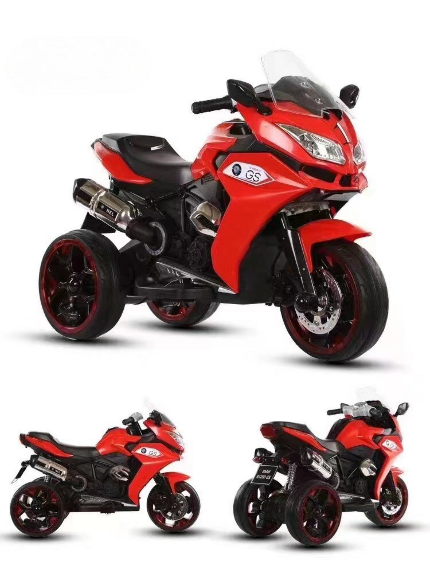 Electric 3-Wheel Ride-On Motorcycle for Kids – LED Lights, Music & Rechargeable Battery, Red