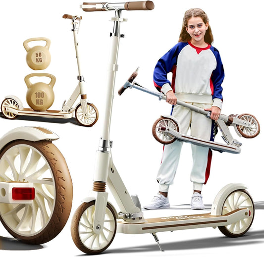 Foldable Kick Scooter for Kids & Teens | Lightweight, Durable, and Fun for Outdoor Rides | Brown