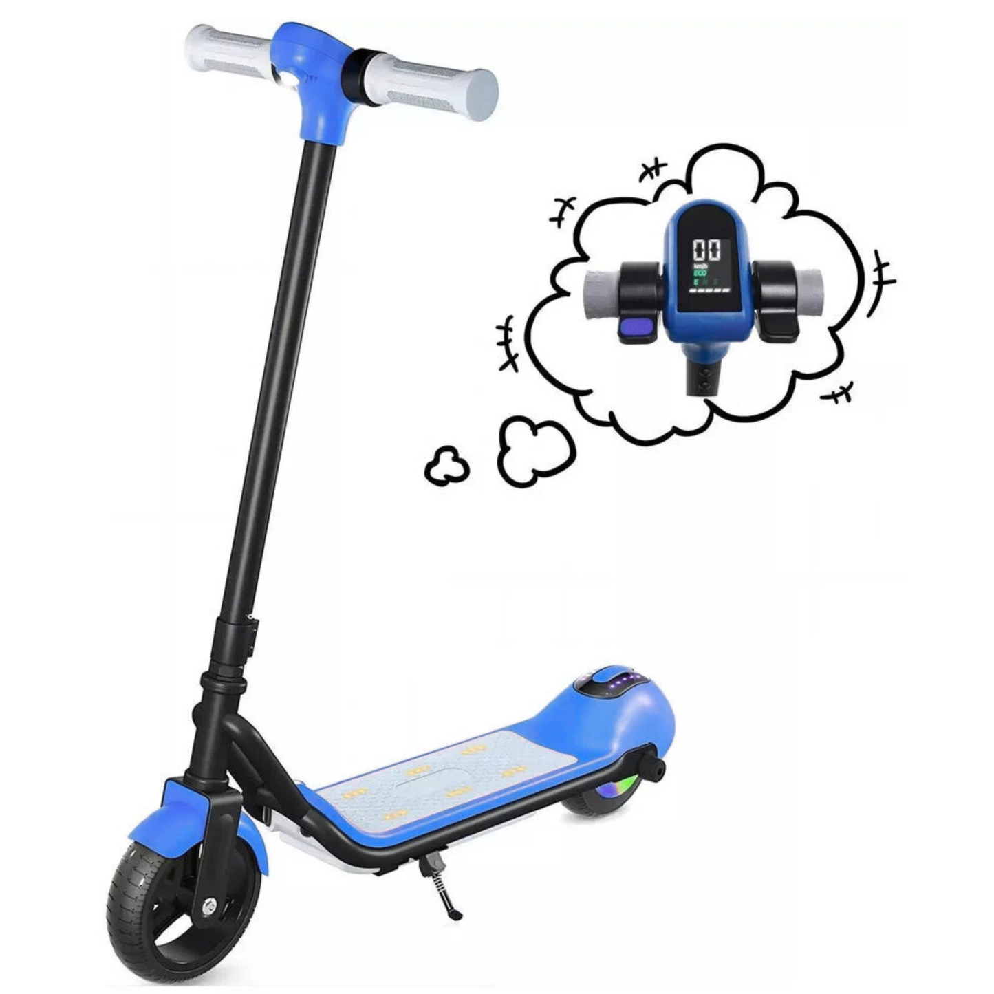 Kids Electric Scooter with LED Display & Bluetooth | 3 Speed Modes, Fun Ride for Kids & Teens | Blue