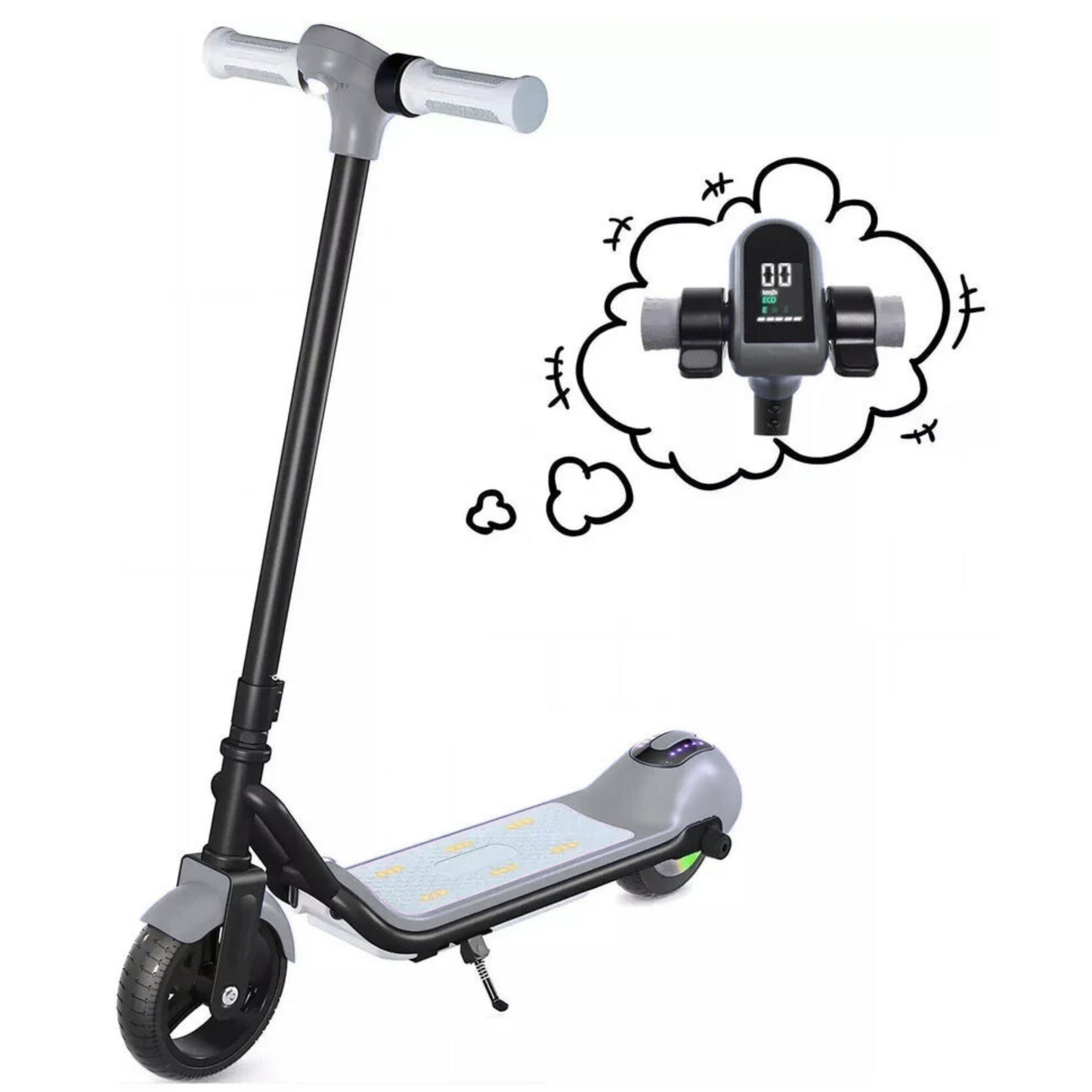 Kids Electric Scooter with LED Display & Bluetooth | 3 Speed Modes, Fun Ride for Kids & Teens | Grey