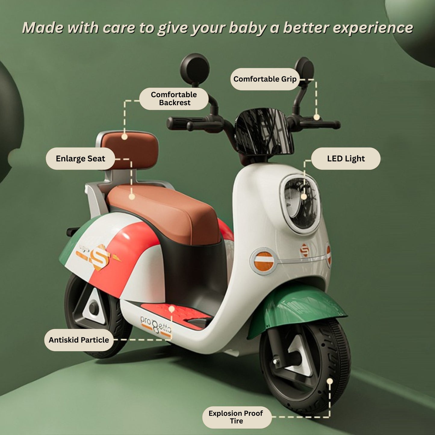 Electric 3-Wheel Ride On Motorcycle for Kids (2–8 Years) | Rechargeable Battery Sports Bike with Lights & Music | Orange