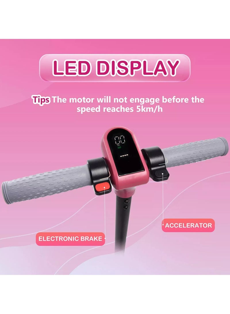 Kids Electric Scooter with LED Display & Bluetooth | 3 Speed Modes, Fun Ride for Kids & Teens | Pink